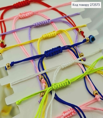 Браслет плетеный с затяжками, с всевидящим глазом и камешками, цвета в ассорт. 272573 фото 4