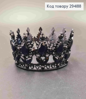 Корона Черная, "Королевская" с ЧЕРНЫМИ камушками, диаметр 8см, высота 4,5см (можно на торт) 294188 фото