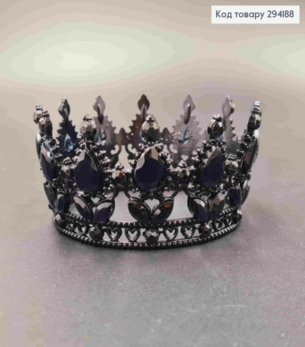 Корона Черная, "Королевская" с ЧЕРНЫМИ камушками, диаметр 8см, высота 4,5см (можно на торт) 294188 фото 1