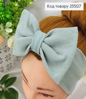 Повязка Бант, детская рубчик, Фисташкового цвета, 19*8см, ручная работа, Украина. 275082 фото