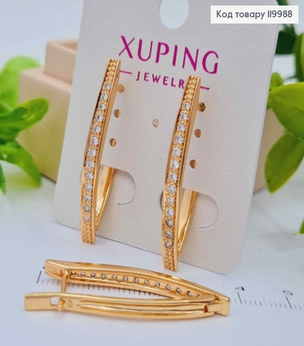 Серьги "Стрели" украшены Блестящими камешками, длина 3,6см, английская застежка, Xuping 18K 119988 фото 1