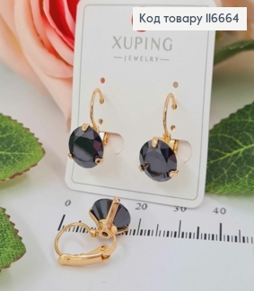 Сережки з великим чорним камінцем 1см, Франц. заст. Xuping 18K 116664 фото