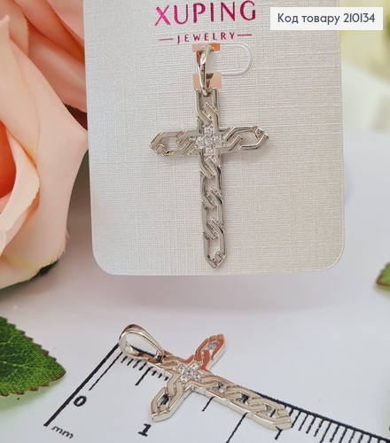 Крестик родованный, с плетением и камнями по центру, 2,8*2см Xuping  210134 фото 1