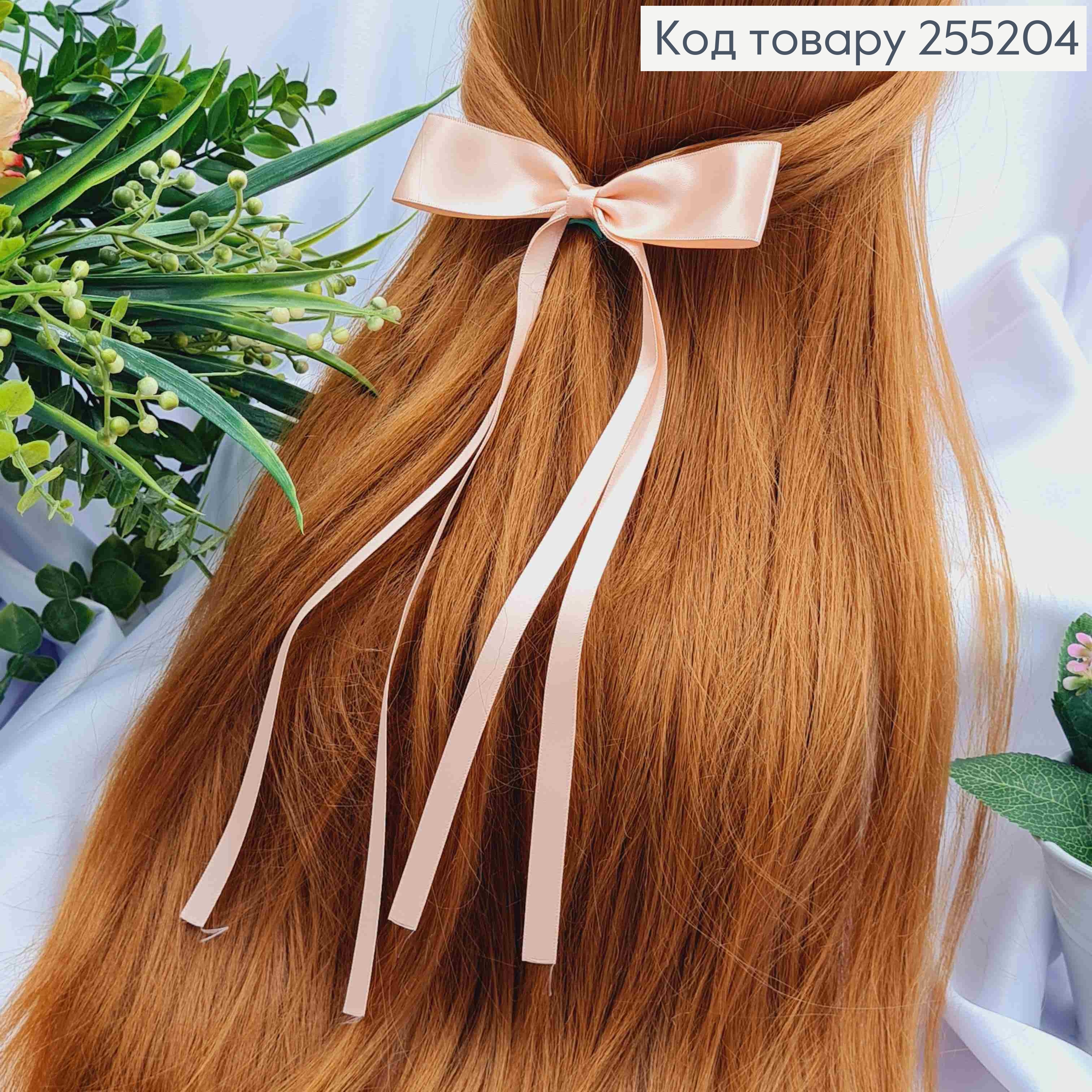 Заколка (6см) БАНТ ПЕРСИКОВОГО цвета, ткань атлас, размер 12*25см, Украина 255204 фото 1