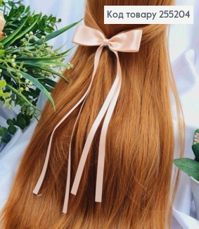 Заколка (6см) БАНТ ПЕРСИКОВОГО цвета, ткань атлас, размер 12*25см, Украина 255204 фото