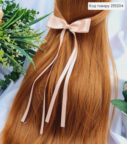 Заколка (6см) БАНТ ПЕРСИКОВОГО цвета, ткань атлас, размер 12*25см, Украина 255204 фото 1