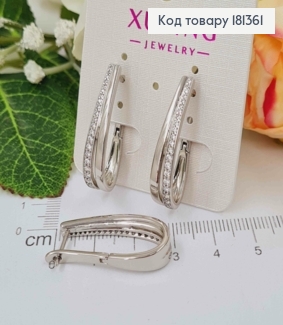 Сережки родовані, Дуги подвійні, з камінцями, 2,5см, англ. заст. Xuping 181361 фото