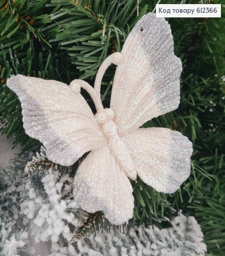 Новогодняя фигура Блеск Бабочка СЕРЕБРО+БЕЛЫЙ, 11*10см, Украина 612366 фото 1