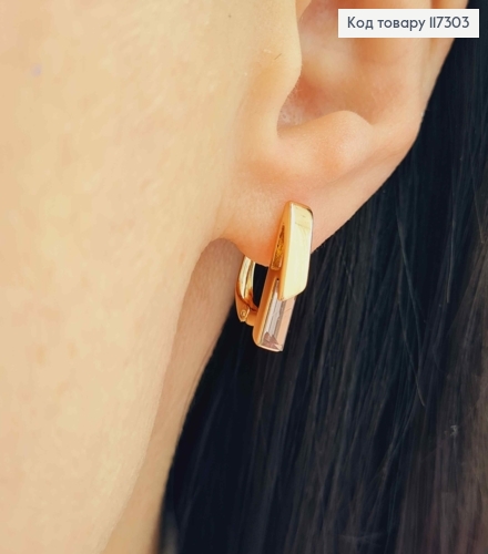 Сережки Прямокутні з квадратним Бузковим камінцем сваровськи, довж 1,6, англ. застібка, XUPING 18K 117303 фото 2