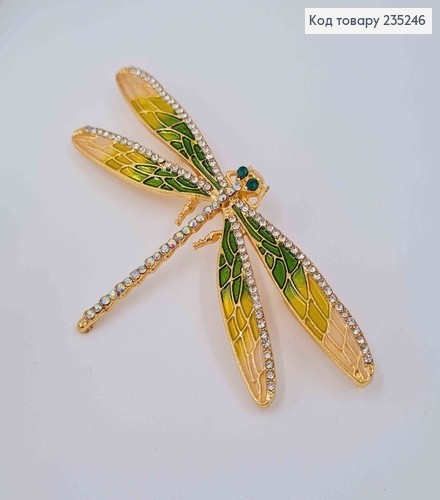 Брошь металл, "Стрекоза", зеленого цвета, в камнях 4*8см 235246 фото 3