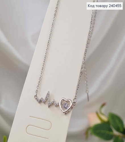 Цепочка серебряного цвета, с подвеской Сердцем и кардиограммой, 40+5см, сталь Stainless Steel 240455 фото 1