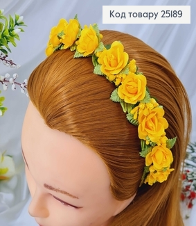 Обруч, метал, жовті трояндочки з додатком, ручна робота, Україна 25189 фото