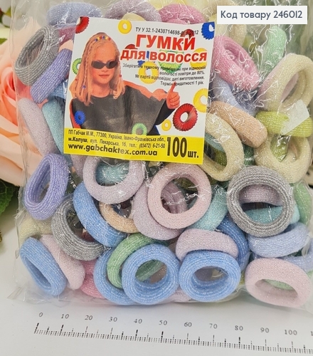 Резинка калуш микрофибра цветние Пастельные с люрексом 100 шт/уп 246012 фото 1