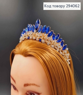 Тиара под золото, "Флоренцо" с синими камешками. 294062 фото