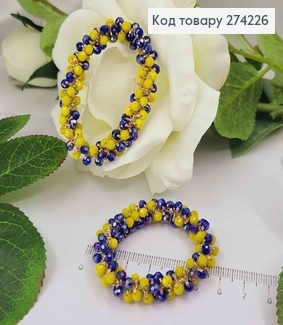 Браслет-резинка, прошита  Синьо-Жовтим стіклярусом 274226 фото