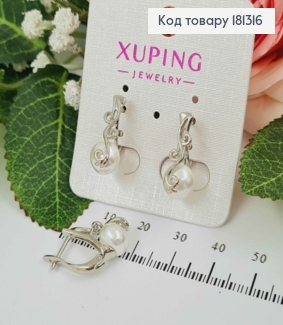 Сережки родовані, перлинка з вензелями, 2см, англ. заст.  Xuping  181316 фото