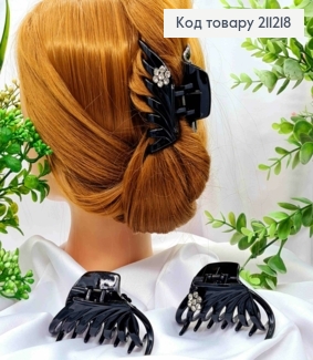 Краб пластик глянцевий "ПАВУЧОК" з Квіткою з камінців, 8см, Чорного кольору 211218 фото