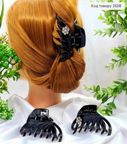 Краб пластик глянцевый "ПАУЧОК" с Цветком из камней, 8 см, Черного цвета 211218 фото 1