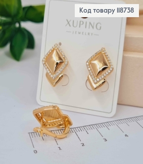Серьги "Глория" с Блестящими камешками, 1,8см, английская застежка, Xuping 18K 118738 фото