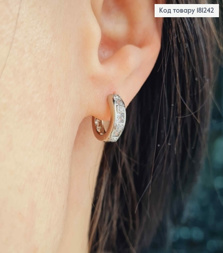 Сережки кільця родовані 1см, з квадратними камінцями в оправі, Xuping 181242 фото 2