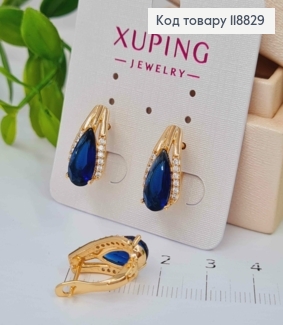 Серьги "Ксения" украшены Темно-Синим камнем, 1,7см, англ. застежка, Xuping 18К 118829 фото