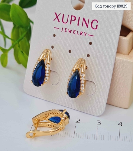 Серьги "Ксения" украшены Темно-Синим камнем, 1,7см, англ. застежка, Xuping 18К 118829 фото 1