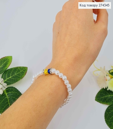 Браслет с бусинками на резинке, и сине-желтыми бусинками вдоль. 18см. ручная работа, Украина 274345 фото 2