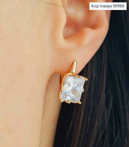 Сережки з квадратним Вишукно-Блискучим каменем, довж. 1,5см, англійська застібка, Xuping 18K 119968 фото 1