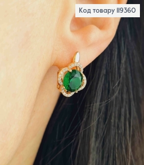 Серьги "Цветок Эдема" с Зеленым камнем, 1,5см, английская застежка, Xuping 18K 119360 фото