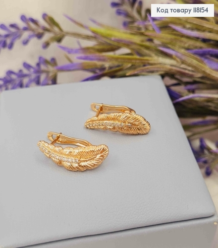 Серьги "Перья Феникса" украшены камнями, 2 см, англ застежка, XUPING 18K 118154 фото 2