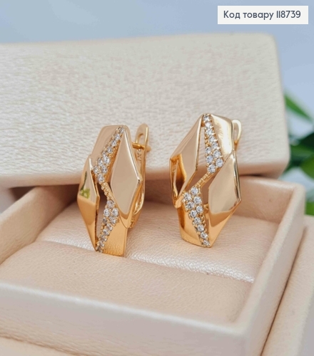 Серьги "Молниеносные" с Блестящими камешками, 1,9см, английская застежка, Xuping 18K 118739 фото 3