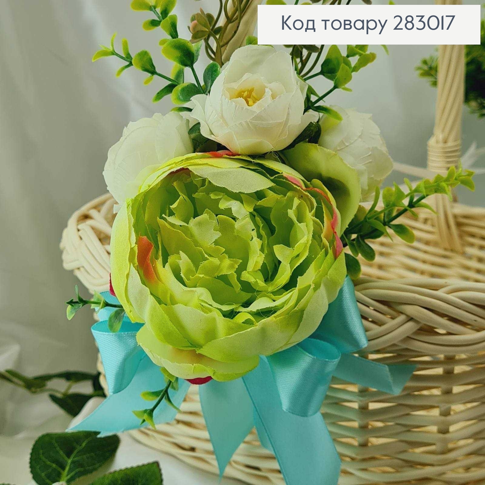 Декоративная повязка для корзины САЛАТОВАЯ в ассорт.(розовые и белые цветы)18*15см на завязках фото 2