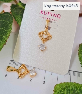 Кулон подвійне Серце з блискучим підвісним камінчиком, 1,5см, Xuping 18K 140943 фото