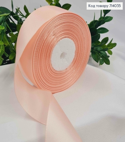 Лента атласная НЕЖНО-ПЕРСИКОВЫЙ (цвет 153), ширина 4см, длина 36 ярдов (33м) 714035 фото 1