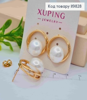 Серьги гвоздики с жемчужиной в круге, 1,9см, XUPING 18K 119828 фото