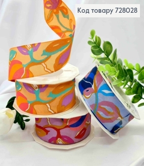 Лента тканевая, с хаотическим рисунком в ассортименте, ширина 4см, дл. 20м 728028 фото