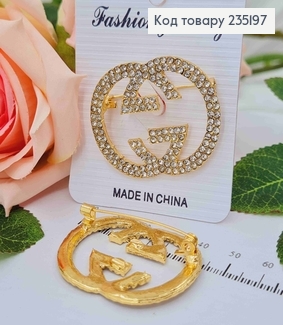 Брошка Гуччі, золотого кольору, в камінцях, 4,3см 235197 фото
