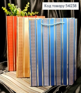 Пакет бумажный в Полосочке с Золотым тиснением, 32*26*10см, в ассортименте 541238 фото