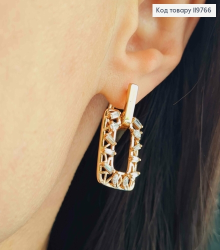 Сережки з рухливою підвіскою в Блискучих камінцях, 2,7см, англійська застібка, Xuping 18K 119766 фото 1