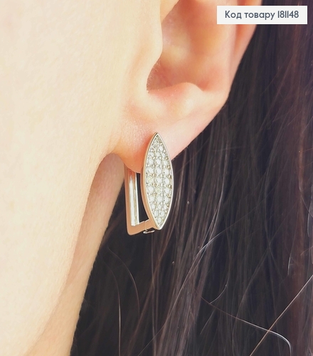 Сережки родовані, овальна пластинка в камінцях, 1,7см, англ. застібка, Xuping  181148 фото 2