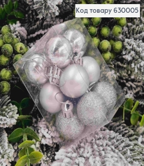 Набор игрушек 30 мм Серебряные, Китай ,12 шт,коробка, (глитер,матовые, глянцевые) 630005 фото