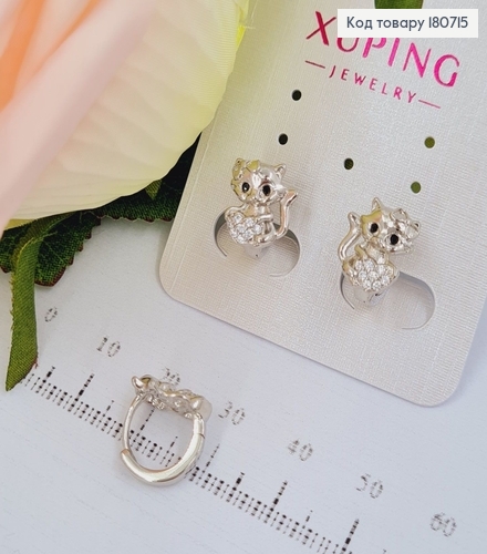 Сережки родовані кільця Котик із серцем, 1*1см, Xuping 180715 фото 1