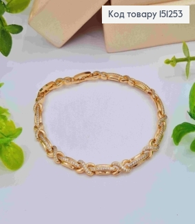 Браслет плетения прямоугольными и "Х" пластинами с блестящими камешками, длиной 17+2см, Xuping 18К. 151253 фото