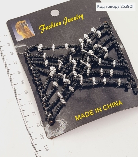 Заколка Монтера для волос черная с серыми ракушками 233901 фото 1