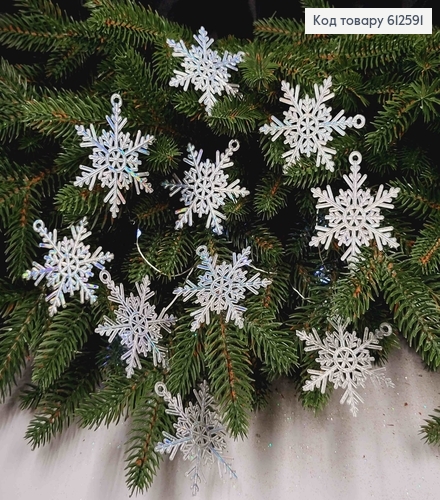 Новогодняя фигура, набор Снежинок, пластик, ГОЛОГРАФИЧЕСКИЕ, 10шт/уп, 6см, Украина 612591 фото 1
