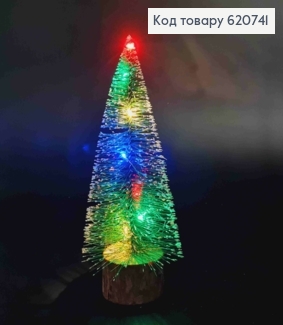 МІНІ ЯЛИНКА (світиться), ЗЕЛЕНОГО кольору, на дерев'яній підставці, вис 21см. новорічний декор 620741 фото