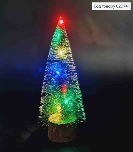 МІНІ ЯЛИНКА (світиться), ЗЕЛЕНОГО кольору, на дерев'яній підставці, вис 21см. новорічний декор 620741 фото 1