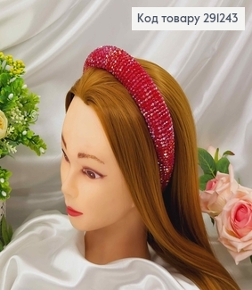 Обруч модний плетений стіклярусом, ЧЕРВОНИЙ ПЕРЛАМУТРОВИЙ колір, ширина 3,5см 291243 фото