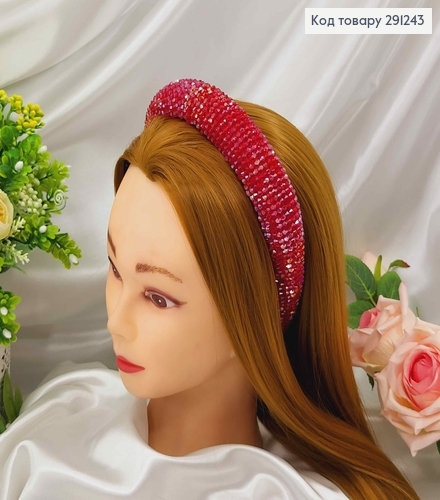 Обруч модный плетеный стиклярус, КРАСНЫЙ ПЕРЛАМУТРНЫЙ цвет, ширина 3,5см 291243 фото 1