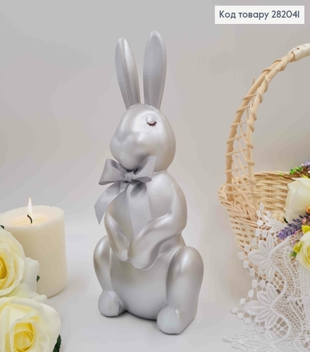 Пасхальна фігура ЗАЄЦЬ, СРІБНОГО кольору, з бантиком, 29*13см 282041 фото 1